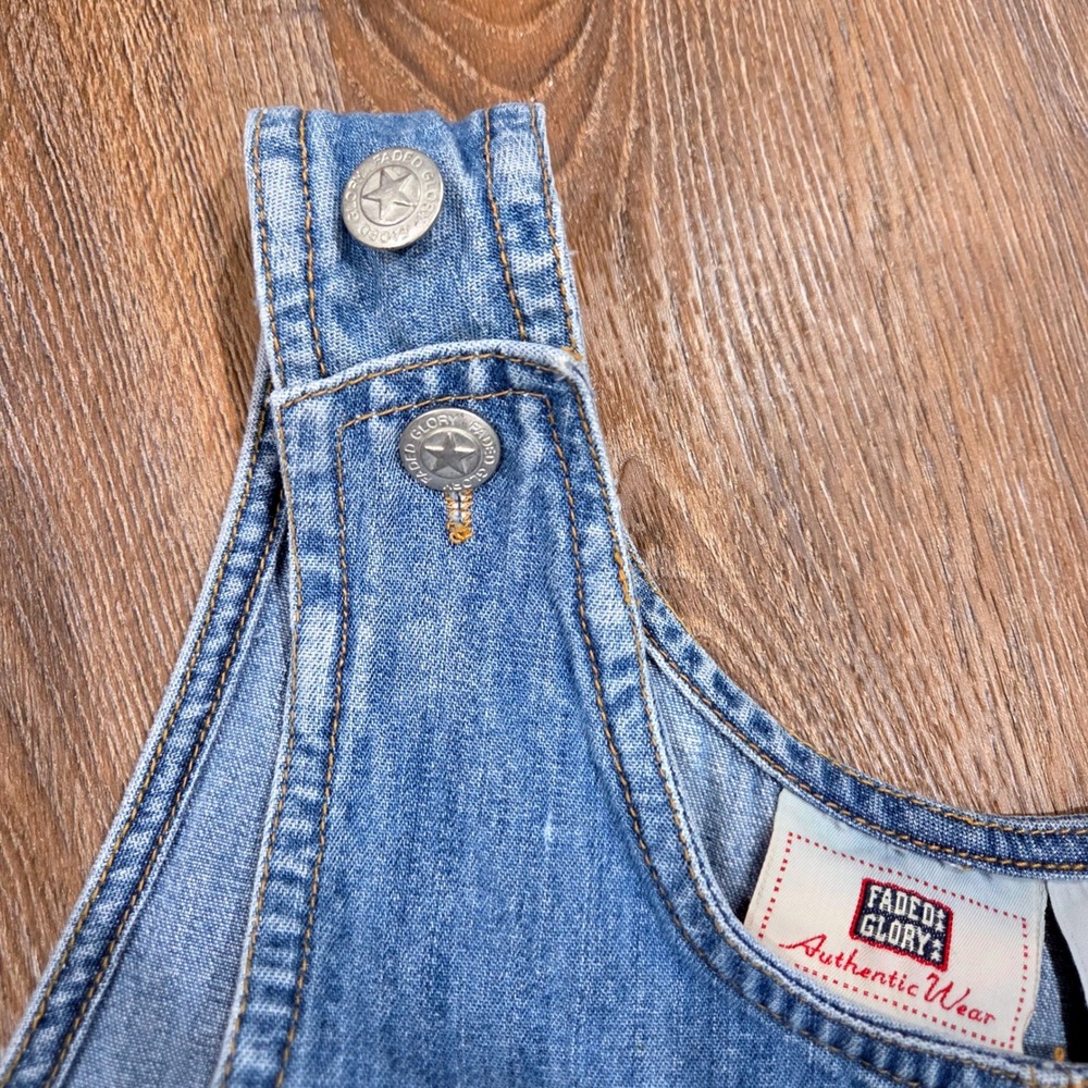 Vintage Faded Glory Denim Jumper Dress Medium Wash Cotton Pinafore Large - Picture 5 of 7